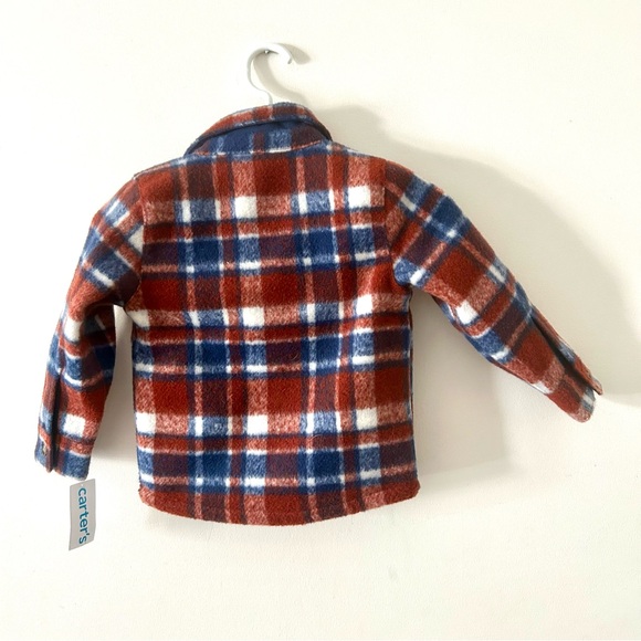 Carter's Kid Plaid Fleece-Lined Shacket Red / Navy Size 4 NWT Jacket Coat - Picture 3 of 7
